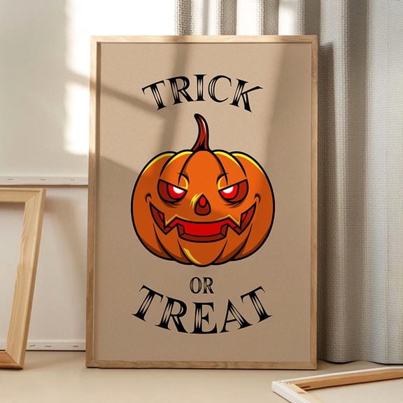 MSFCON Trick Or Treat Halloween Pumpkin Head Art Poster, Trendy Wall Art, Apartment Aesthetic Decor, Retro Home Decor, Art Print