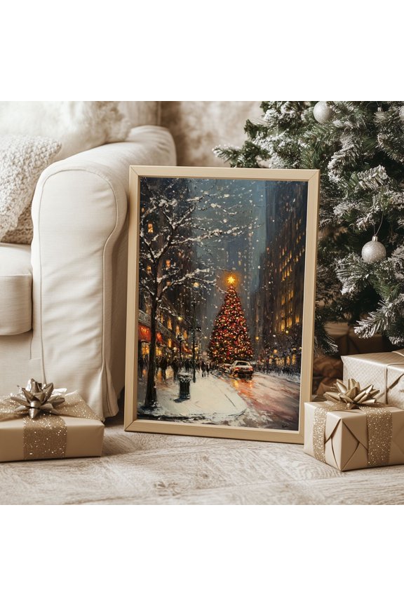 Vintage Christmas in New York Painting, Christmas Decor Wall Art, Paul Cornoyer Painting Style, Winter Decor, Christmas Gift Idea
