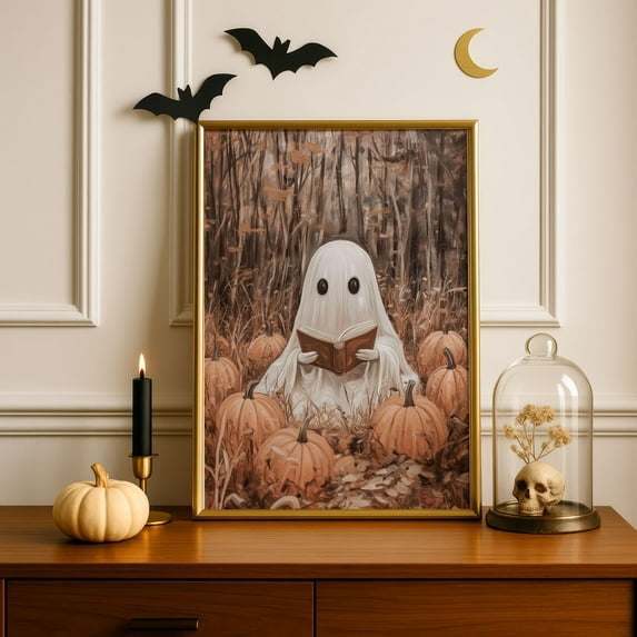 MSFCON Vintage Ghost Reading Book Halloween Poster - Framed & Ready to Hang