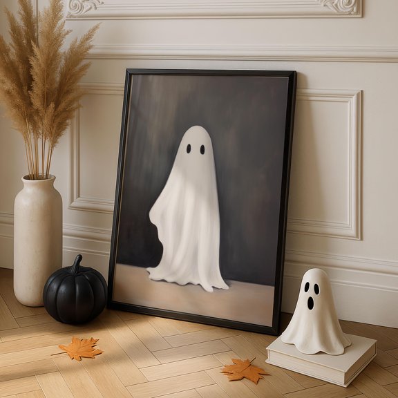 MSFCON Vintage Halloween Ghost Poster - Framed Wall Art - Classic Autumn Decor