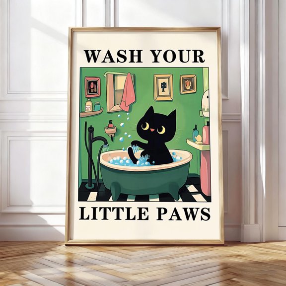 MSFCON Wash Your Paws Cat Bathroom Print: Kawaii Cats Art