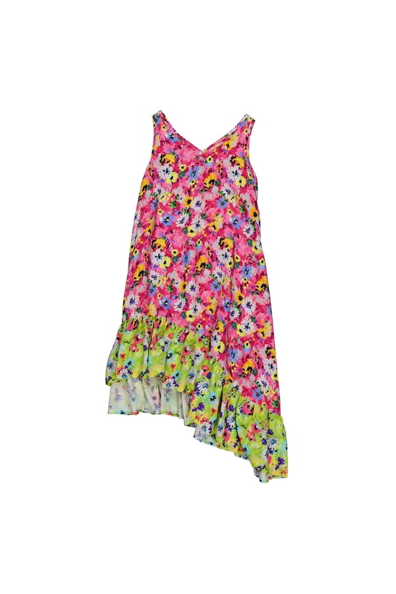 Girls Fucsia Floral Print Asymmetric Dress, Size 8Y