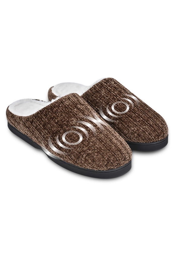 Massager Slippers with Comfort Plush Lining, One Size Fits Most, Foot Massager - Brown