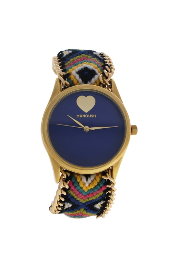 MSHHIBC Hindi Heart - Gold/Blue Nylon Strap Watch