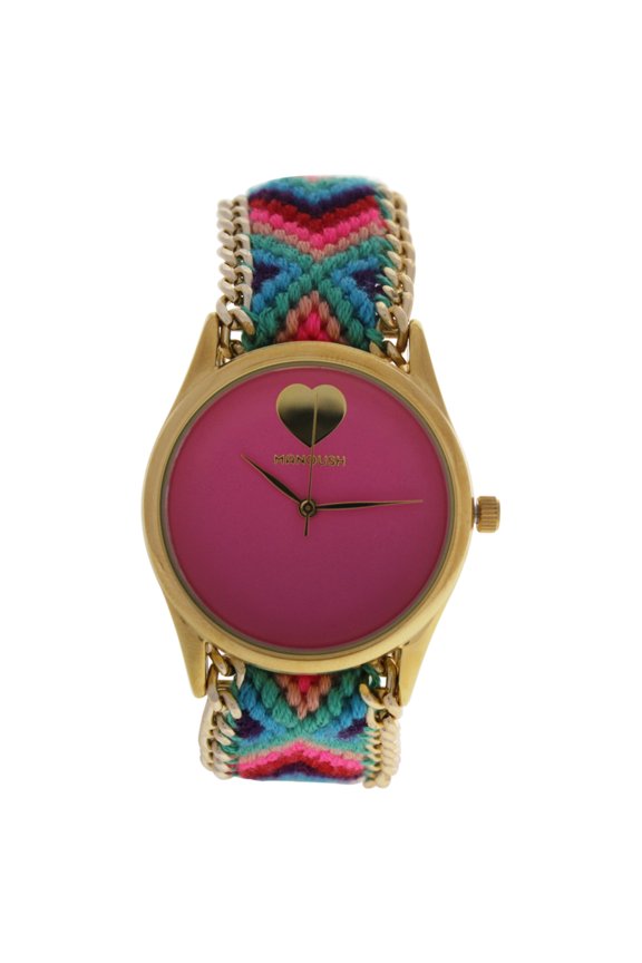 MSHHIPC Hindi Heart - Gold/Pink Nylon Strap Watch by Manoush for Women - 1 Pc Watch