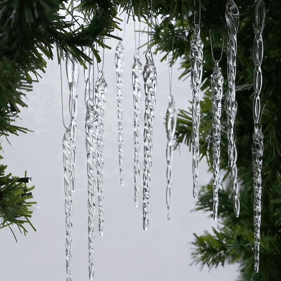 MSHJA 64 Pcs Clear Glass Crystal Icicle Hanging Ornaments, Christmas Tree Decor for Winter‑Themed, Wedding, Holiday Home and Party Decor