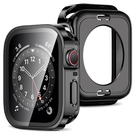 MJSHUN 2 in 1 Case Compatible with Apple Watch Series 6 SE Series 5 Series 4 40mm with Built-in Screen Protector, Straight Edge Hard PC Full Body Protective Cover for iWatch 40mm, Black