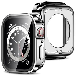 Apple Watch Case, 2 in 1 Case Compatible with Apple Watch Series 8 Series 7 41mm with Built-in Screen Protector, Straight Edge Hard PC Full Body Protective Cover for iWatch 41mm, Silver