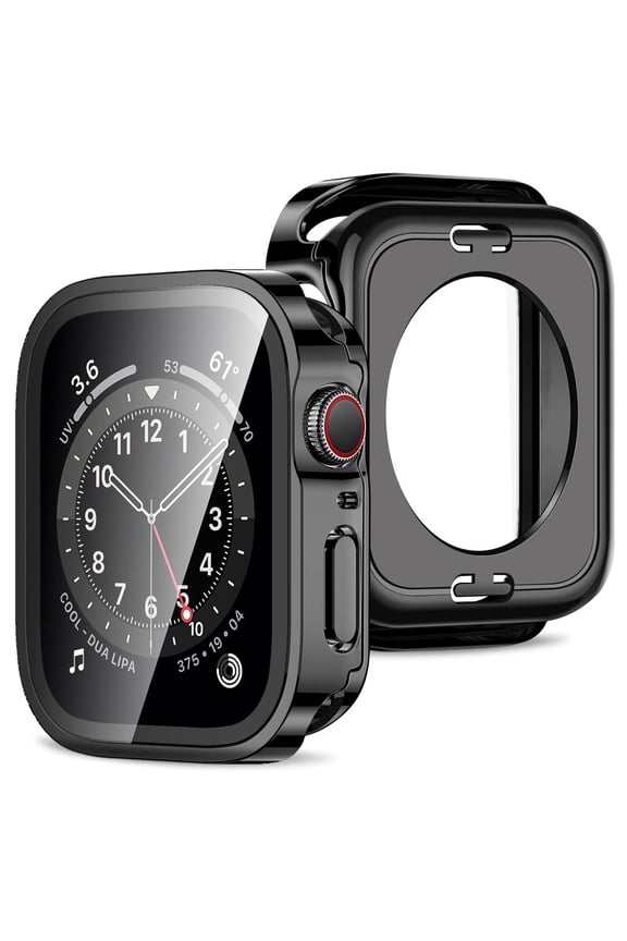 Apple Watch Case, 2 in 1 Case Compatible with Apple Watch Series 8 Series 7 45mm Built-in Screen Protector, Hard PC Case Straight Edge Hard PC Full Body Protective Cover for iWatch 45mm, Black