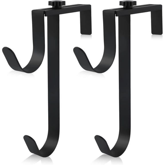 MJSHUN 2PCS Double Pool Pole Hooks, Adjustable Thickened Panel Rustproof Pool Fence Hooks Metal Double Hooks for Hanging Pool Tool Hooks for Pool Fence, Wall (Black)