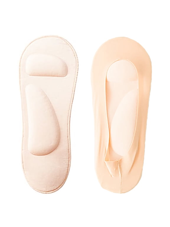 3 Pairs 3D Padded Women's No Show Nylon Socks Sponge Cushion Liner, Arch Support Socks for Women No Show Liner Socks Non Slip Massage Socks, Foot Massage Health Care Heel Socks (Light Skin)