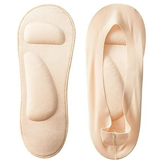 MJSHUN 3 Pairs 3D Padded Women's No Show Nylon Socks Sponge Cushion Liner, Arch Support Socks for Women No Show Liner Socks Non Slip Massage Socks, Foot Massage Health Care Heel Socks (Dark skin)