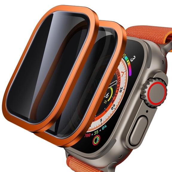 MSHUN for Apple Watch Ultra 2/Ultra Screen Protector 49mm, [28 Degree Privacy] Titanium Alloy Frame + 9H Tempered Glass, [Touch Sensitive] Lightweight Protective Glass Film for iwatch Ultra 2