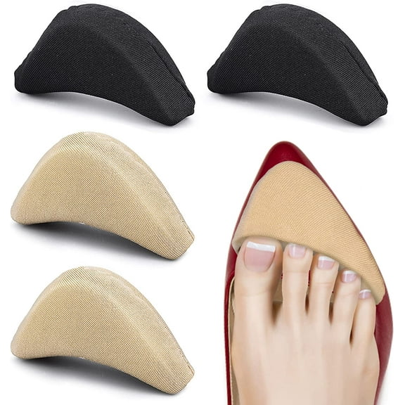 MSHUN Soft Sponge Adjustable Shoe Filler, 4 Pieces Toe Filler Inserts Unisex Breathable Soft Big Toe Plug Forefoot Pad Shoe Filler for High Heel Foot Pain Relief for Women Girls (Black/Apricot)