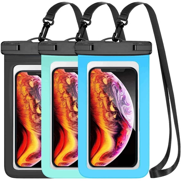 MJSHUN Waterproof Phone Pouch, 3 Pack Universal Water Proof Dry Bag Case with Neck Lanyard, Underwater Clear Cellphone Holder Protector for iPhone Samsung Galaxy for Pool Swimming Beach Essentials
