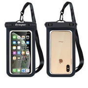 MSHUN Waterproof Cell Phone Pouch, Universal Water Proof Dry Bag Case with Neck Lanyard - Underwater Clear Cellphone Holder Large Protector for Samsung Galaxy for Beach Pool Swimming - Black