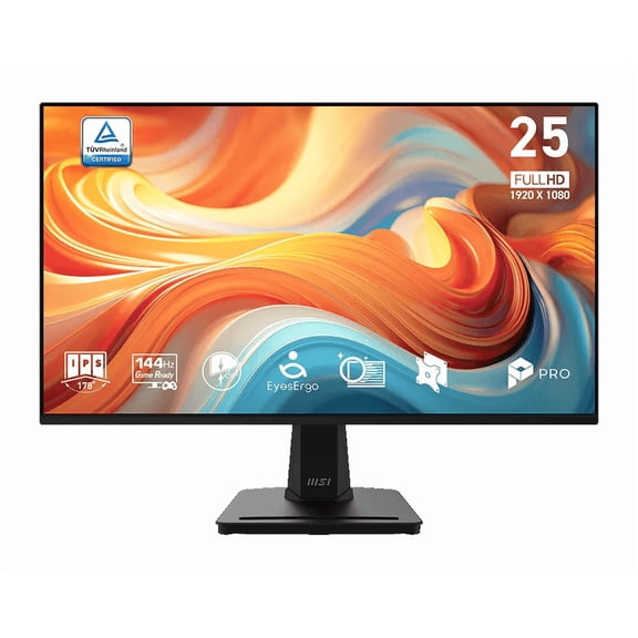 MSI PRO MP251 E14L 24.5" FHD (1920 x 1080) Flat EyesErgo Monitor, Black, 144Hz, 16:9, IPS, Eye-Q Check, 1ms (MPRT), 300 nits, Accessory Slot Design