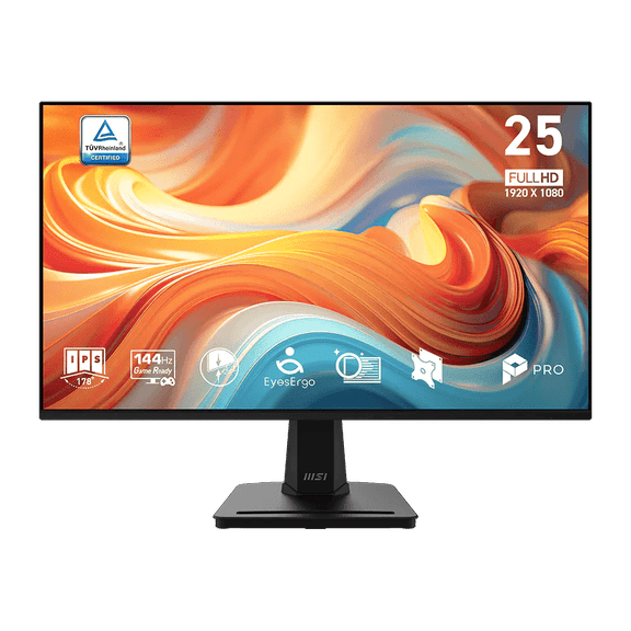 MSI PRO MP251 E14L 24.5" FHD (1920 x 1080) Flat EyesErgo Monitor, Black, 144Hz, 16:9, IPS, Eye-Q Check, 1ms (MPRT), 300 nits, Accessory Slot Design