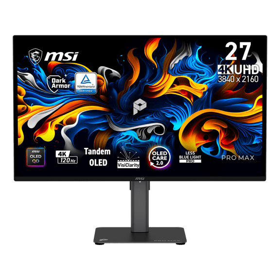 MSI 27" (26.5" viewable) UHD 4K 120Hz AMD FreeSync (Adaptive Sync) 0.03ms USB-C PIP PBP OLED Computer Monitor with Height Adjustable, Swivel, Pivot & Tilt Stand PRO MAX 271UPX12G