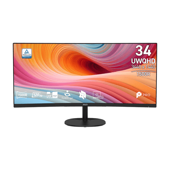 MSI PRO MP341CQ E12 34" UWQHD (3440x1440) Curved Monitor, Black, 1500R, 120Hz, 21:9, SRGB 114%, Two Built-in Speakers (2 x 2W)
