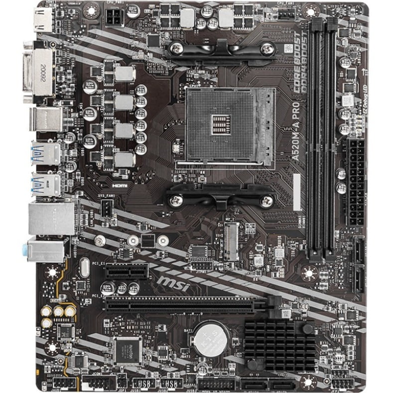 MSI A520M-A PRO Desktop Motherboard, AMD A520 Chipset, Socket AM4, Micro ATX