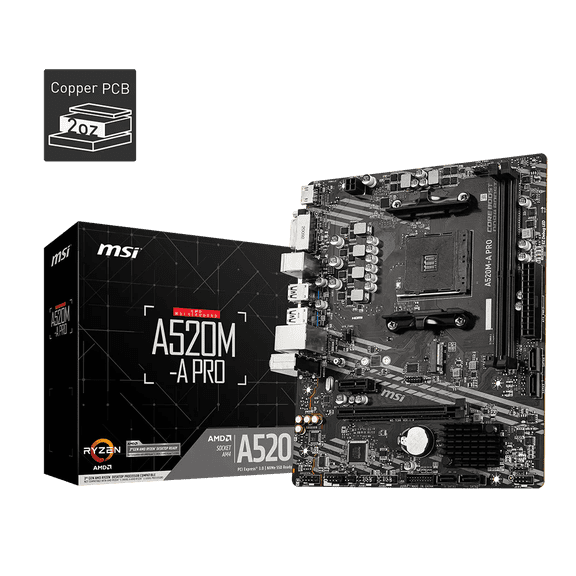 MSI A520M-A PRO AM4 AMD A520 SATA 6Gb/s USB 3.0 Micro ATX AMD Motherboard