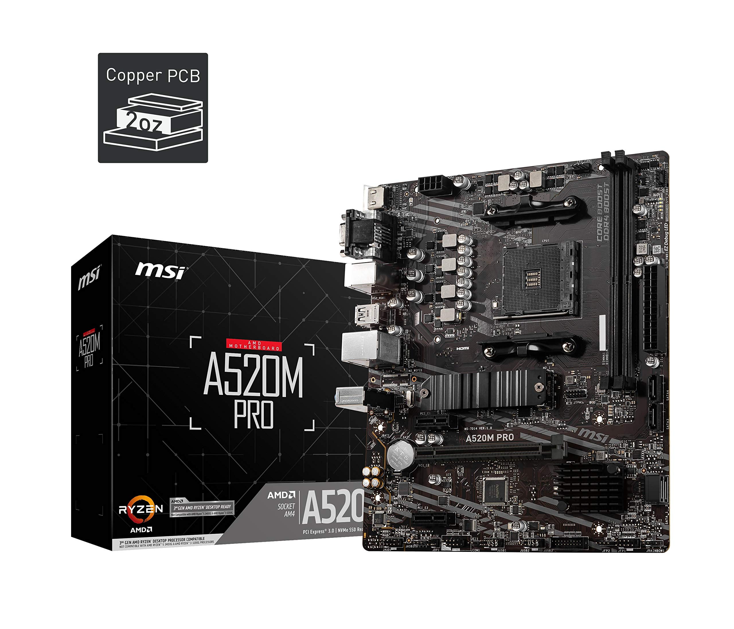 MSI A520M PRO Gaming Motherboard (AMD AM4, DDR4, PCIe SATA