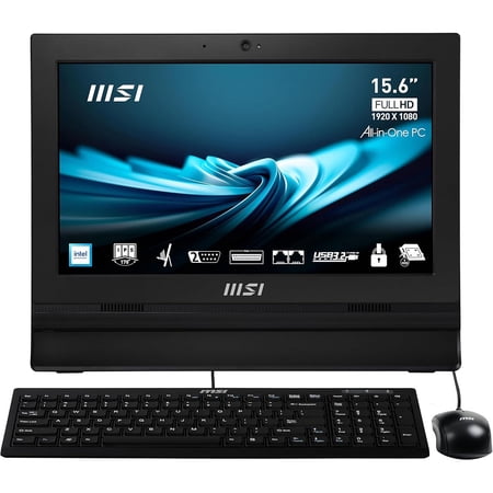 MSI PRO AP162T ADL-020US 15.6" Full HD All-in-One Touchscreen Desktop Computer, Intel Celeron N100 0.8GHz, 4GB RAM, 128GB SSD, Windows 11 Pro, Black