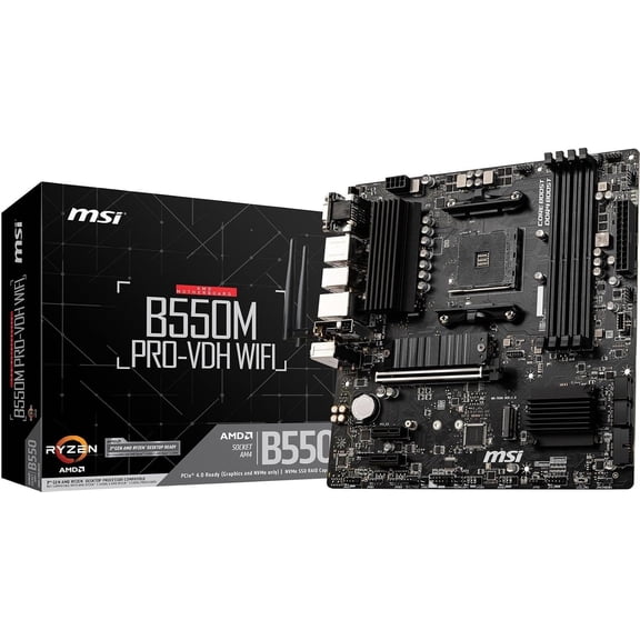 MSI B550M PRO VDH WiFi AM4 Micro ATX Motherboard, PCIe 4.0, Dual M.2 for Flexible Custom PC Builds