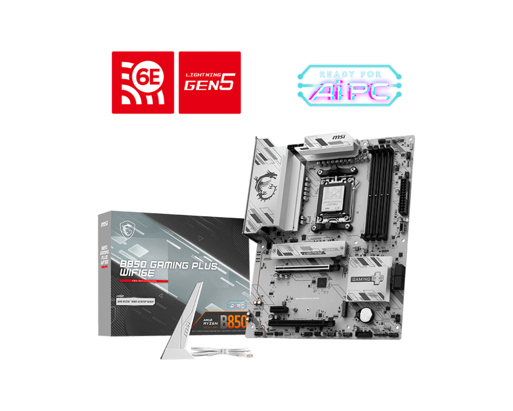MSI B850 GAMING PLUS WIFI6E AM5 AMD B850 SATA 6GBs DDR5 Ryzen 9000/ 8000/ 7000 ATX Motherboard