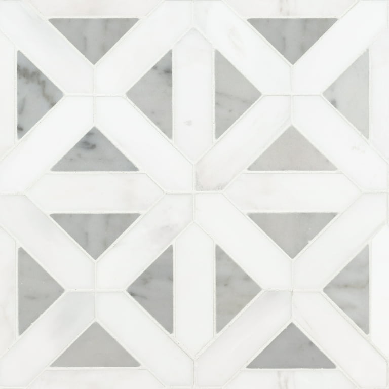 MSI Geometrica 12 in. x 12 in. x 10mm Bianco Dolomite Polished Marble Mesh-Mounted Mosaic Tile (10 sq. ft. / case)