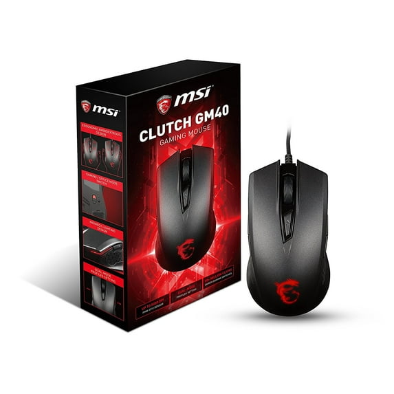 MSI Clutch GM40 Black Gaming Mouse - PMW3310 - Cable - Black - USB - 5000 dpi - Scroll Wheel - 9 Button(s) - LED Dragon - Symmetrical