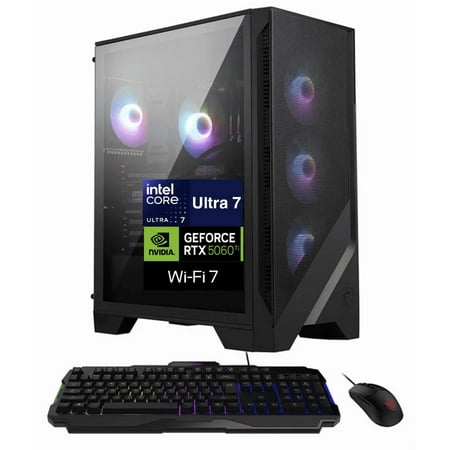 MSI Codex R2 AI 2nd AI Gaming Desktop PC (Intel Ultra 7-265, GeForce RTX 5060 Ti 8GB GDDR7, 32GB DDR5, 4TB PCIe SSD, RGB Fans, 650W PSU, WiFi 7, Bluetooth 5.4, RJ-45, 3 Display Port, HDMI, Win 11 Pro)