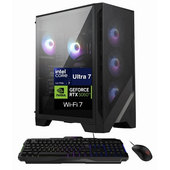 MSI Codex R2 AI 2nd AI Gaming Desktop PC (Intel Ultra 7-265, GeForce RTX 5060 Ti 8GB GDDR7, 64GB DDR5, 2TB PCIe SSD, RGB Fans, 650W PSU, WiFi 7, Bluetooth 5.4, RJ-45, 3 Display Port, HDMI, Win 11 Pro)