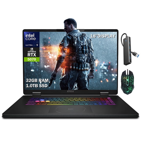 MSI Crosshair 18 HX AI 18" Gaming Laptop, Intel Core Ultra 9 275HX (24 Cores), NVIDIA RTX 5070 8GB GDDR7• 32GB DDR5 RAM• 1TB SSD• QHD+ 240Hz Display, RGB Keyboard, Win11 Home