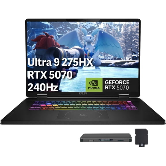 MSI Crosshair 18 HX AI 18" QHD+ 240Hz Gaming Laptop, Intel Core Ultra 9 275HX, NVIDIA RTX 5070 8GB GDDR7, 32GB DDR5, 2TB Storage (1TB SSD+1TB Docking Station), RGB Backlit Keyboard, Win 11, Black