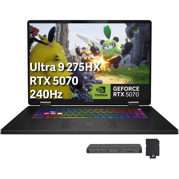 MSI Crosshair 18 HX AI 18" QHD+ 240Hz Gaming Laptop, Intel Core Ultra 9 275HX, NVIDIA RTX 5070 8GB GDDR7, 64GB DDR5, 3TB Storage (2TB SSD+1TB Docking Station), RGB Backlit Keyboard, Win 11 Pro, Black