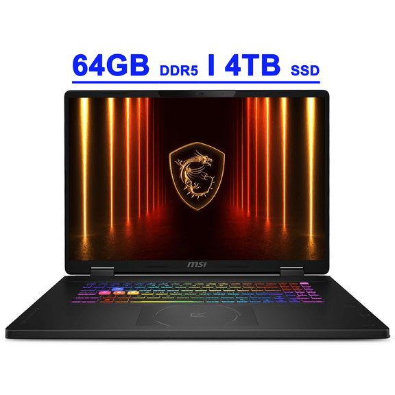 MSI Crosshair 18 HX AI Gaming Laptop 18" QHD+ IPS 240Hz Intel 24-core Ultra 9 275HX (>i9-14900HX) 64GB DDR5 4TB SSD GeForce RTX 5070 (Up to 988 AI TOPS) RGB Backlit Thunderbolt Win11