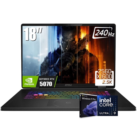 MSI Crosshair 18 HX Gaming Laptop, 18" 2560 x 1600 QHD+ 240Hz IPS Display, Intel Core Ultra 9 275HX, GeForce RTX 5070 8GB GDDR7, RGB Backlit KB, WiFi 6E, Win11 Pro(64GB DDR5 - 2TB SSD)