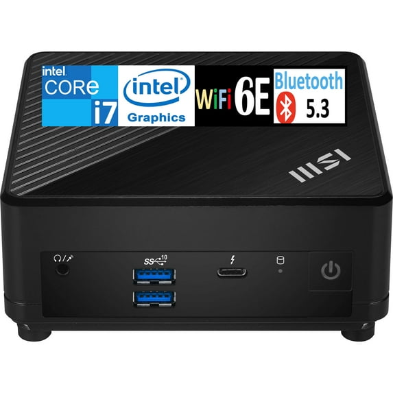 MSI Cubi 5 Mini Desktop (Intel i7-1255U, Intel Iris Xe, 64GB DDR4, 512GB PCIe SSD + 1TB HDD, Thunderbolt 4, WiFi 6E, Bluetooth 5.3, 65W PSU, 2 RJ-45, 1 Display Port, HDMI, Win 11 Pro)