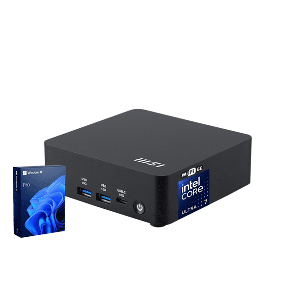 MSI Cubi NUC Business Mini Desktop, Intel Core Ultra 7 155, 64GB DDR5, 2TB SSD, Wi-Fi 6E, Windows 11 Pro