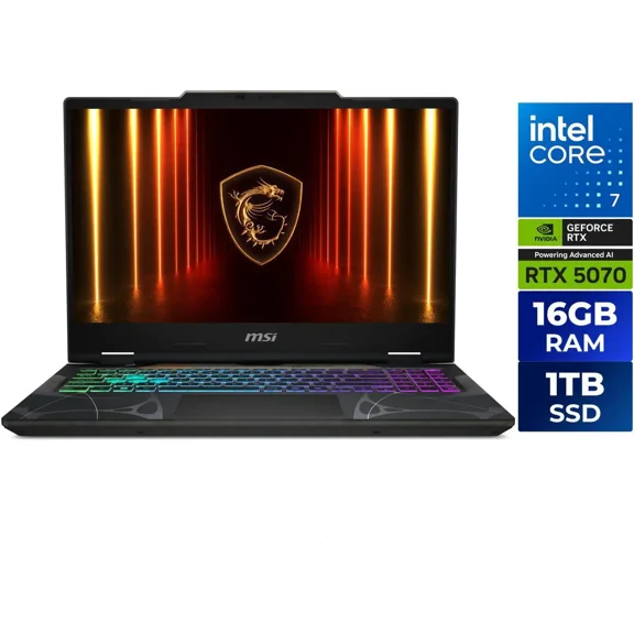 MSI Cyborg 15 - 15.6" GeForce RTX 5070 Laptop GPU - Intel Core 7 240H(1.80-5.20GHz) - 16GB (8GB*2)DDR5 5600MHz Memory - 1TB NVMe SSD Gen4x4 SSD - Windows 11 Home - Gaming Laptops - 144 Hz IPS