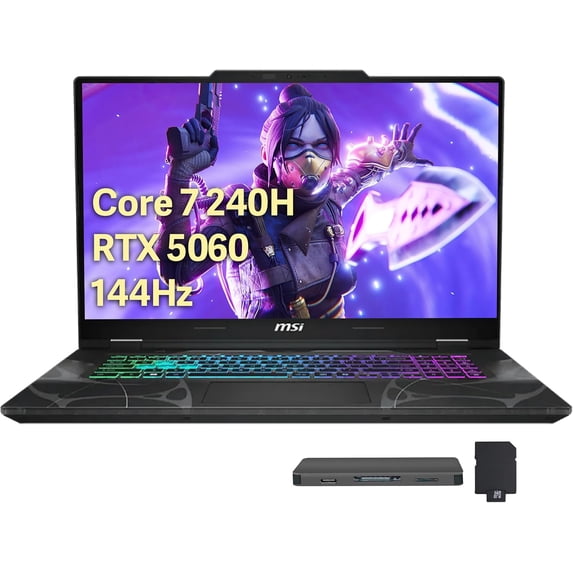 MSI Cyborg 15.6" 144Hz FHD IPS Gaming Laptop, Intel Core 7-240H, 16GB RAM, 2TB Storage (1TB SSD+1TB Docking Station Set), GeForce RTX 5060, Backlit Keyboard, HD Webcam, Wi-Fi 6E, Win 11 Pro, Black