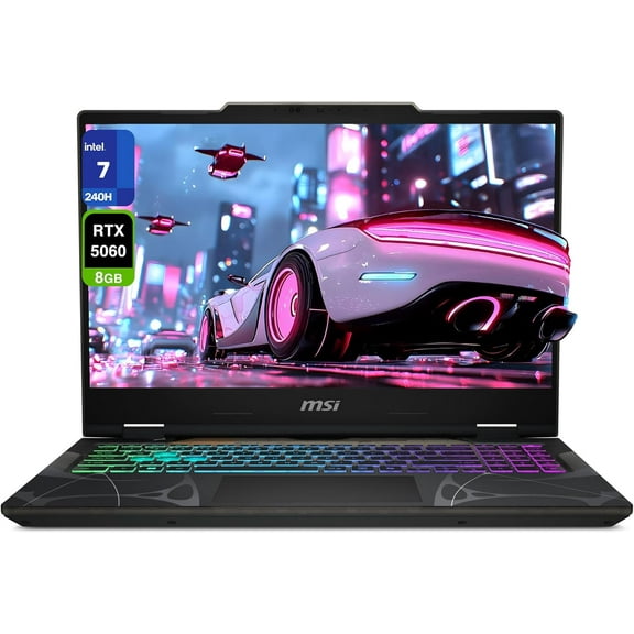 MSI Cyborg 15 Gaming Laptop, Intel 7-240H, 16 GB DDR5 RAM, 512 GB PCIe SSD, 15.6" FHD (1920x1080) 144 Hz IPS Display, Nvidia G-Force RTX 5060, 4-zone RGB Keyboard, W11 Home, Translucent Black
