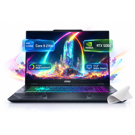 MSI Cyborg 17.3" 144Hz Gaming Laptop, Core 9 270H, RTX 5060, Thin-Bezel IPS Display, 4-Zone RGB Keyboard, Wi-Fi 6E, Bluetooth 5.3, Windows 11,W/mouse pad
