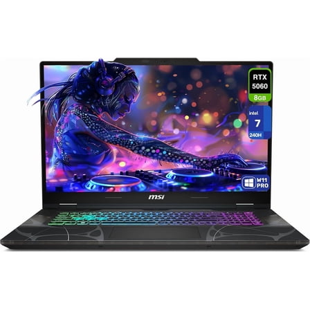 MSI Cyborg 17 Gaming Laptop, Intel 7-240H, 32 GB DDR5 RAM, 1 TB PCIe SSD, 17.3" FHD (1920x1080) 144Hz Display, Nvidia G-Force RTX 5060, 4-Zone RGB Keyboard, W11 Pro, Translucent Black