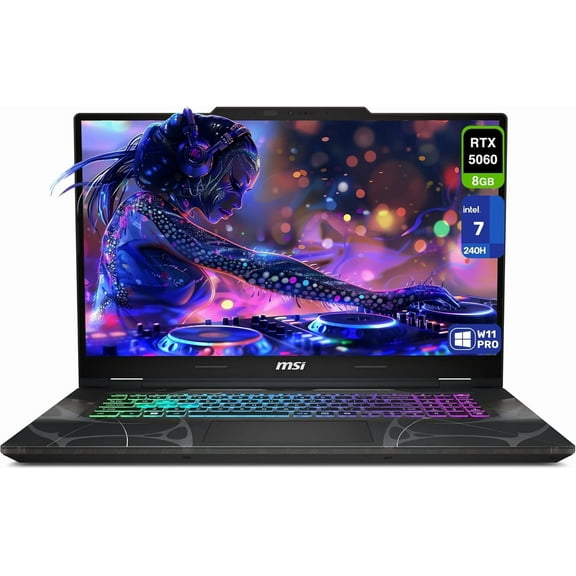 MSI Cyborg 17 Gaming Laptop, Intel 7-240H, 32 GB DDR5 RAM, 2 TB PCIe SSD, 17.3" FHD (1920x1080) 144Hz Display, Nvidia G-Force RTX 5060, 4-Zone RGB Keyboard, W11 Pro, Translucent Black