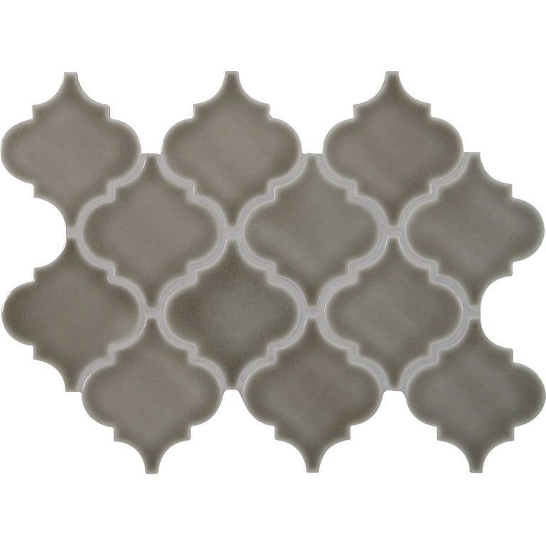 MSI Dove Gray Arabesque 10-1/2 in. x 15-1/2 in. x 8 mm Glossy Ceramic Mesh-Mounted Mosaic Wall Tile (11.7 sq. ft. / case) MSI Dove Gray Arabesque 10-1/2 in. x 15-1/2 in. x 8 mm Glossy Ceramic Mesh-Mounted Mosaic Wall Tile (11.7 sq. ft. / case)