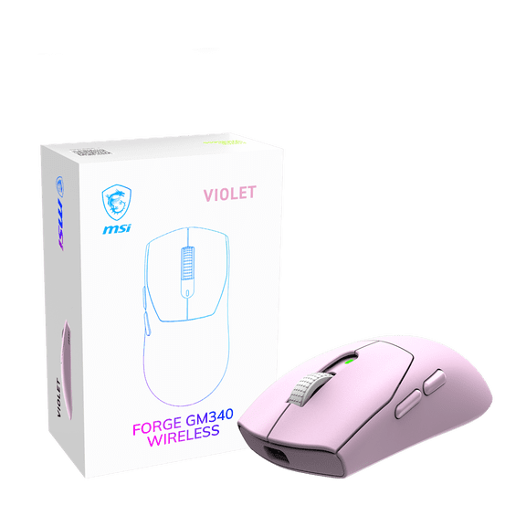 MSI FORGE GM340 W VIOLET Wireless/Wired Rechargeable GAMING Mouse, Symmetrical Design