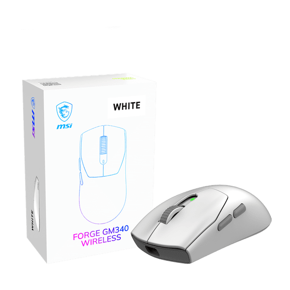 MSI FORGE GM340 W WHITE Wireless/Wired Rechargeable GAMING Mouse, Symmetrical Design